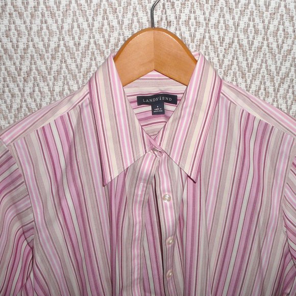 Lands End Button Down Shirt Blouse Pink Striped size 8 - Picture 8 of 9